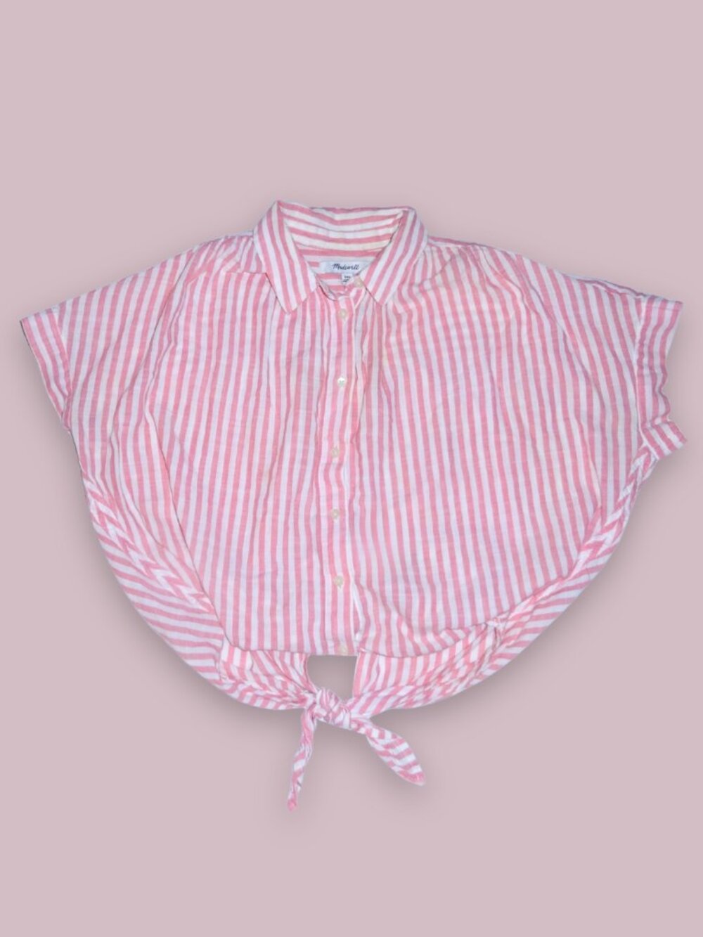 Madewell Central Tie-Back Button Down Shirt in Rose Stripe XXS